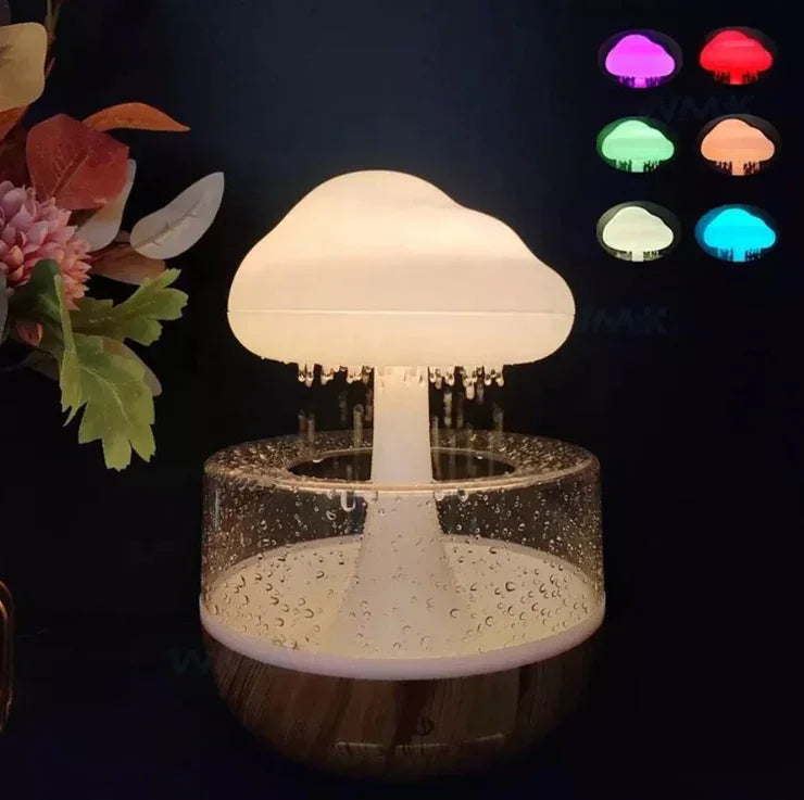Cloud-shaped LED humidifier with water droplets and multicolor light options