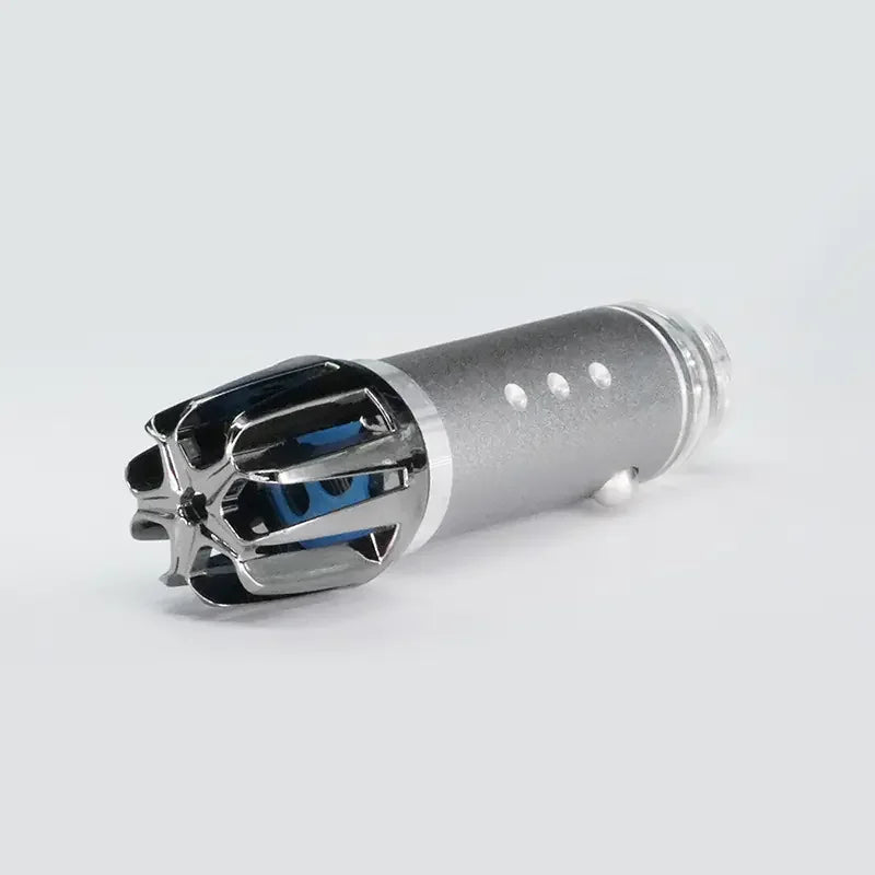 metallic nose hair trimmer with ergonomic grip and rotary blade head