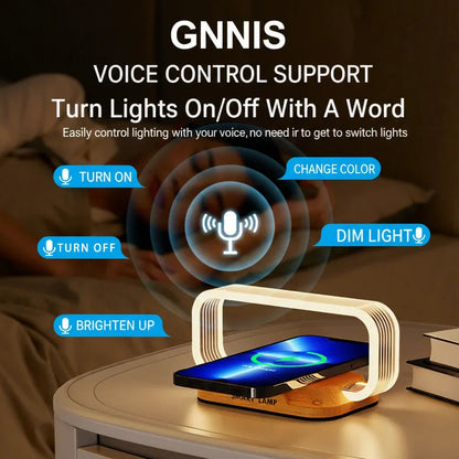GNNIS 3-in-1 Magnetic Charging Lamp with wood grain base